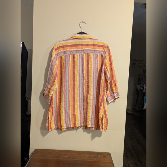 Coldwater Creek sz 2X 100% Linen Yellow, Orange, White Striped Button Up Shirt. - Picture 4 of 7